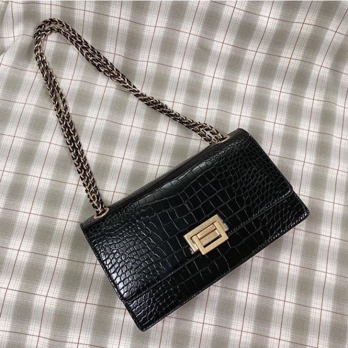 Croco Chain Clutch Shoulder Bag Charles Keith CK Tas Bahu Wanita