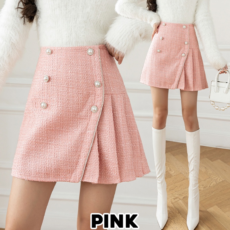 KARAKOREA 7701 Tweed Mini Skirt/Rok Mini/Rok Pendek/Rok Pesta