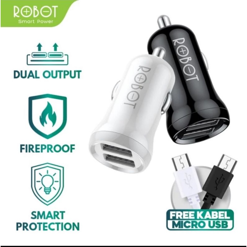 ROBOT Car Charger Dual Output RT-C07 - Free Kabel Micro USB - Original