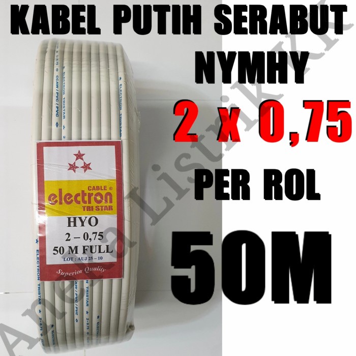 Hadir Electron Kabel Putih Serabut Nymhy 2 X 0,75 Rol 50M Nym Hy 2X07,5 Berkualitas