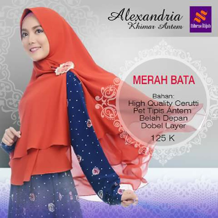 Nibras Hijab Alexandria Khimar Antem Warna Merah Bata Ceruti 2 Layer