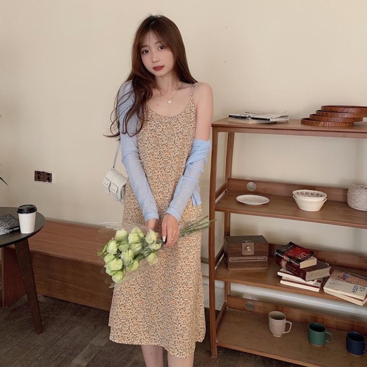 MOOGU ♡ Maxi dress suspender chiffon wanita gaun panjang bunga korea