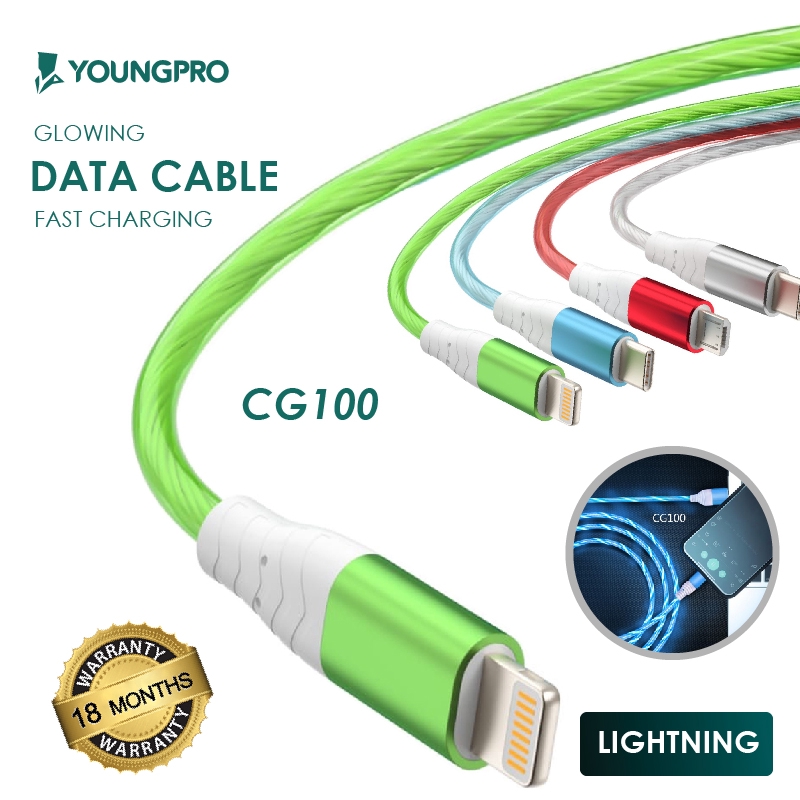 YOUNGPRO CG100 Kabel TYPE C LIGHTING MICRO USB Glowing Flowing Fast Charging QC3.0 Fast Transfer Dat