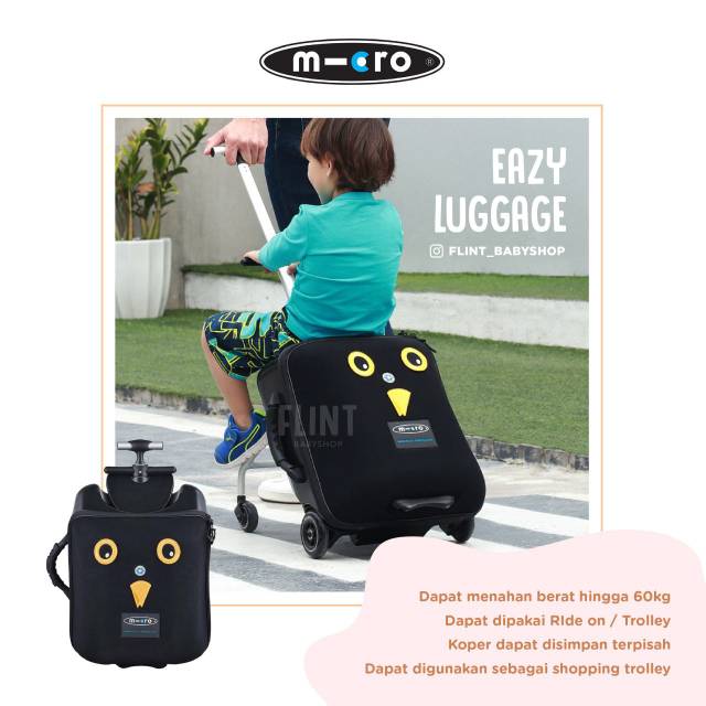 Eazy luggage koper anak dewasa ride on 2 in 1 micro trike brand swiss original owl black blue pink