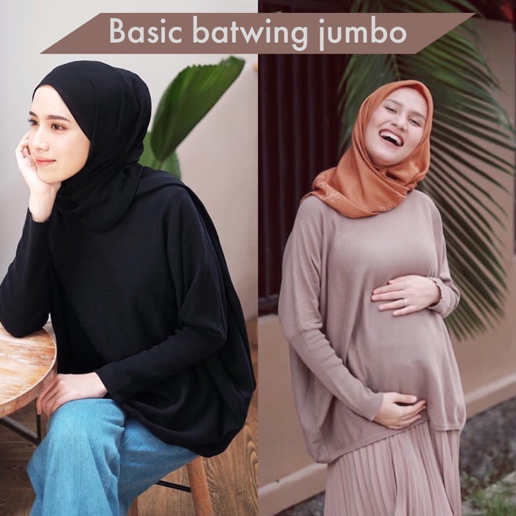 BIGCLO - (COD) LD 120-140cm Baju Blouse Jumbo Atasan Wanita Muslim Basic Polos Lengan Panjang