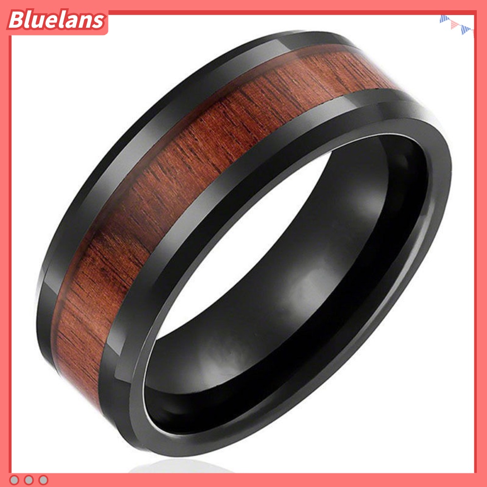 Cincin Bahan Titanium Steel Kayu Ukuran US 7-10 Untuk Pria Dan Wanita