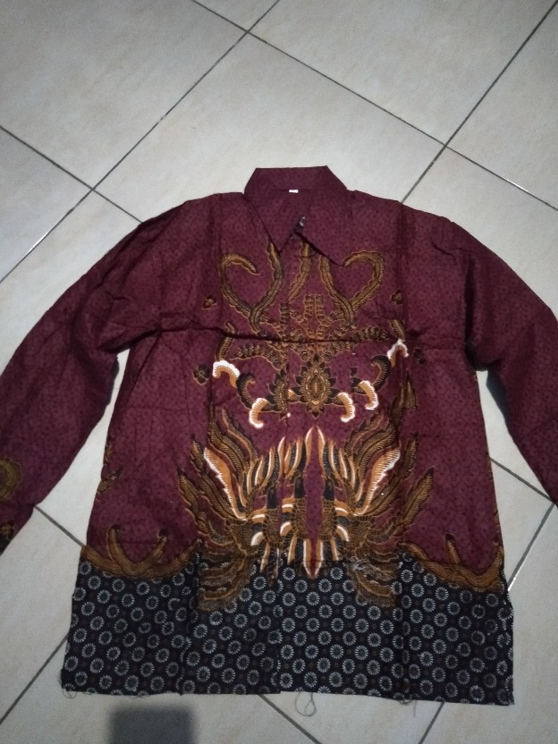 Atasan Kemeja Batik Hem Batik Pria Lengan Panjang Merah Maroon Marun Big Size Jumbo M L Xl Xxl