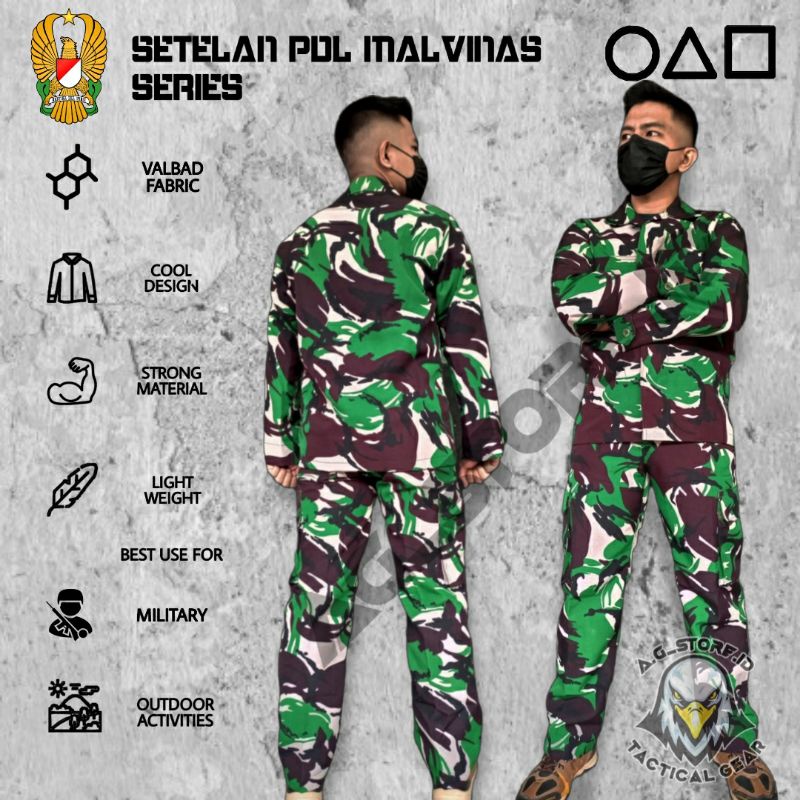 SETELAN BAJU PDL VELBED MALVINAS/PDL TEMPUR VELBET / PDL LORENG TNI VELBED