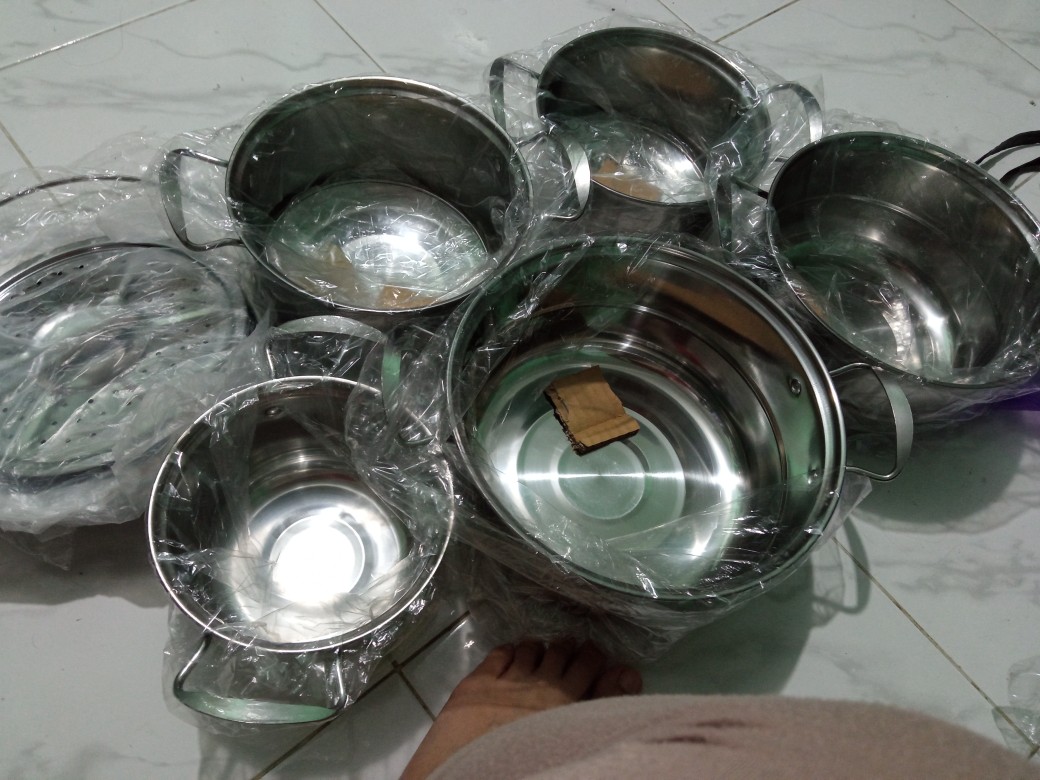 Panci Kukusan 1 Set High Pot 5 Pcs Steamer Stainless Steel Tutup Kaca