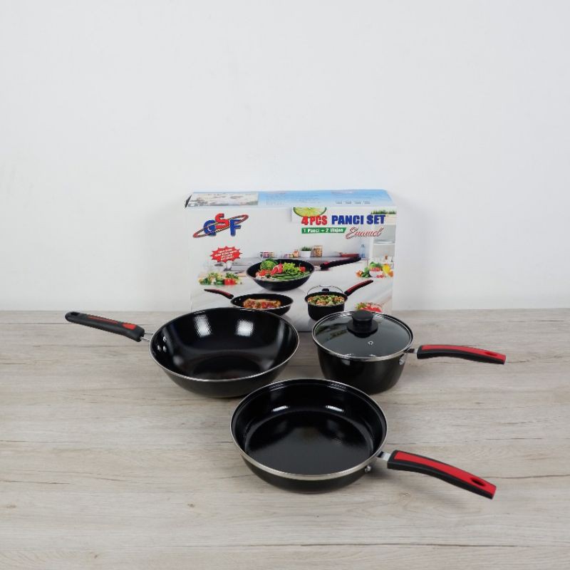 panci set gsf enamel 2630 tutup kaca cookware set enamel gsf anti lengket tutup kaca