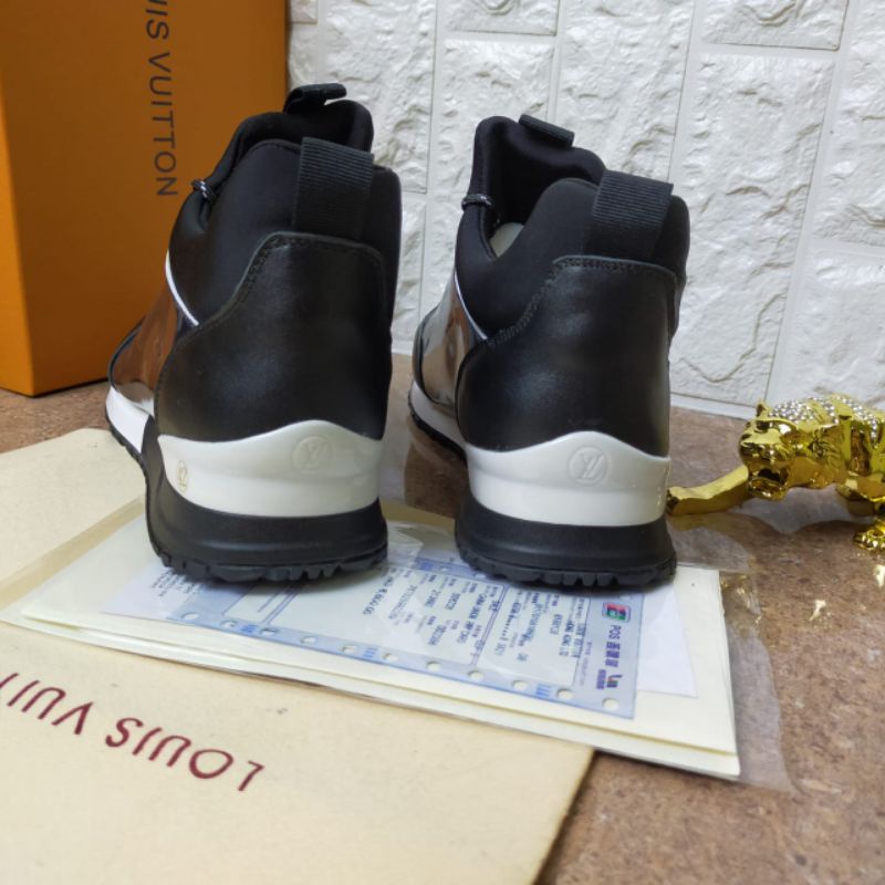 sepatu lv sneaker hitam pria mirror quality super premium monogram Black run away shoes cowok