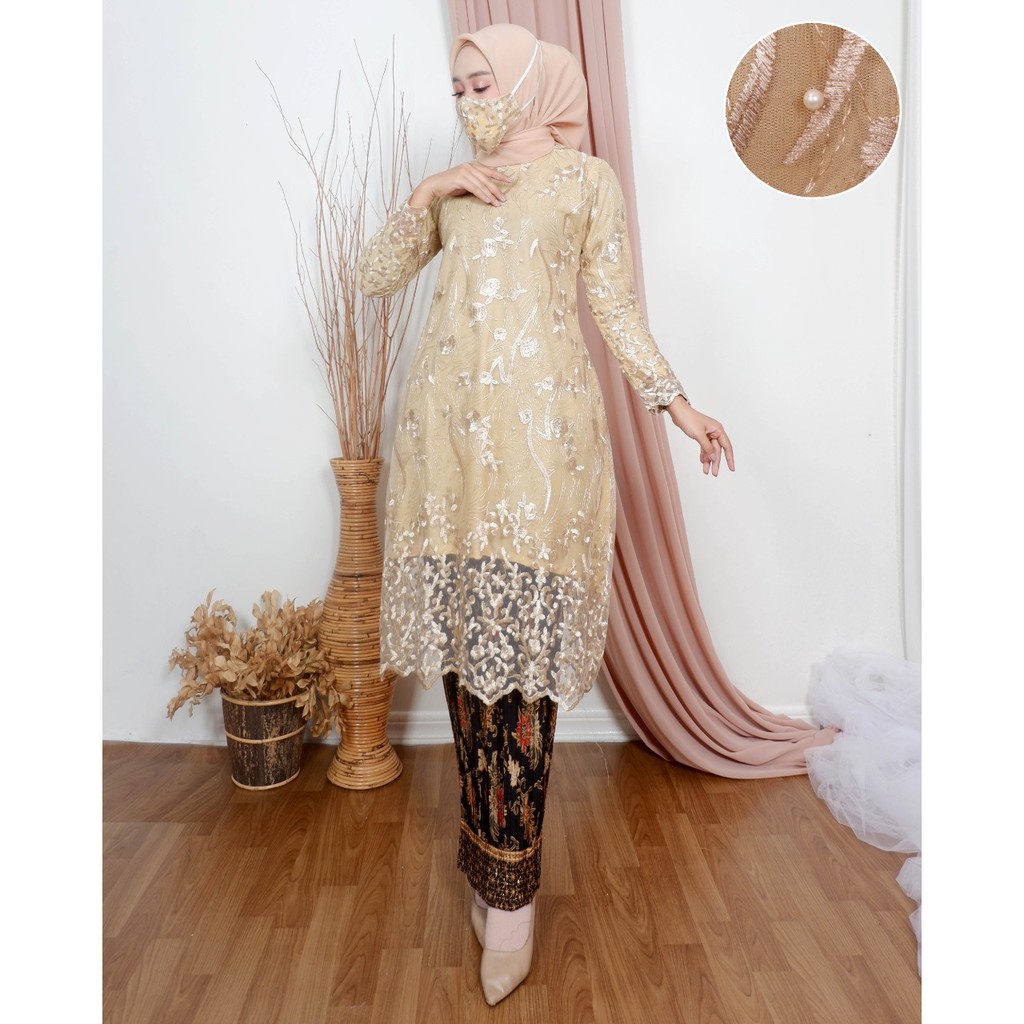 SET TUNIK TULLE BORDIR TIMBUL (GLITER) / SET TUNIK PESTA