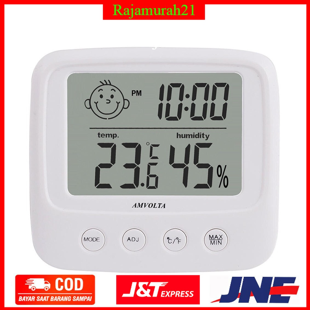 Amvolta Jam Digital Temperature Humidity Meter Clock Station - White - 7RHR91WH