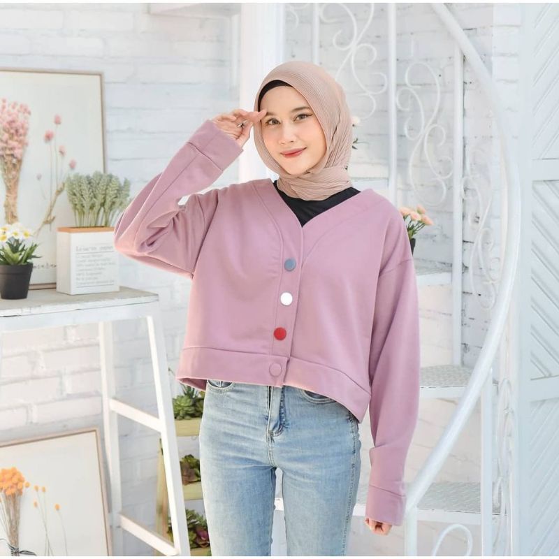 SWEATER OVERSIZE PHARSA BUTTON - SWEATER CROOPE SWEATER WANITA KOREAN STYLE