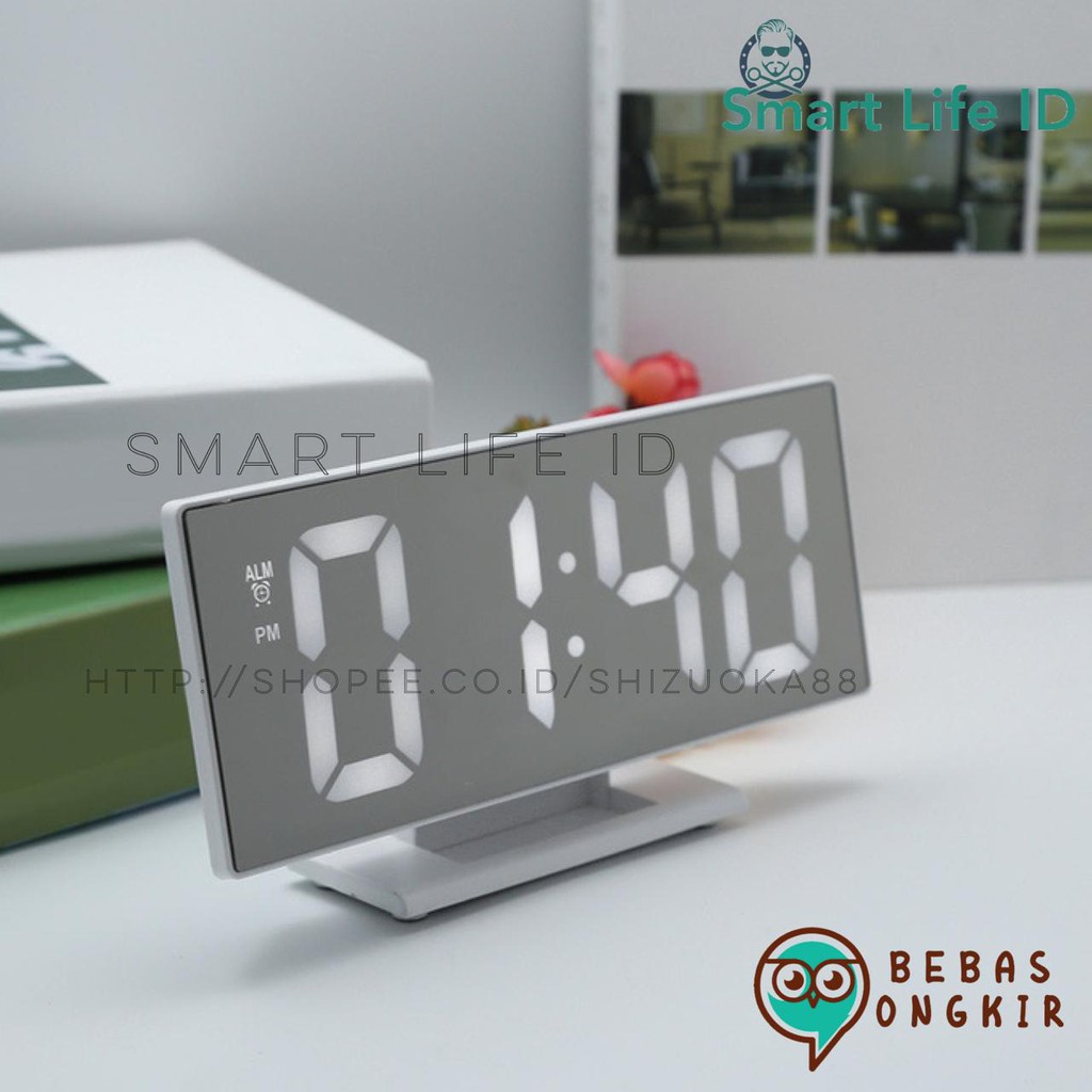 Jam Meja Digital Led Weker / Digital Alarm Clock Dekorasi Rumah Mirror 3618 DS-3618L White