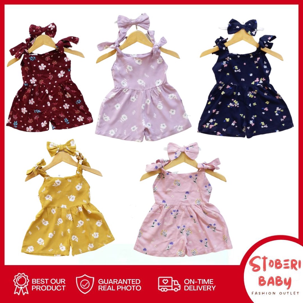 stoberi baby - BBB JUMPSUIT HANA setelan anak perempuan jumper bayi motif bunga lucu free headband PART 3