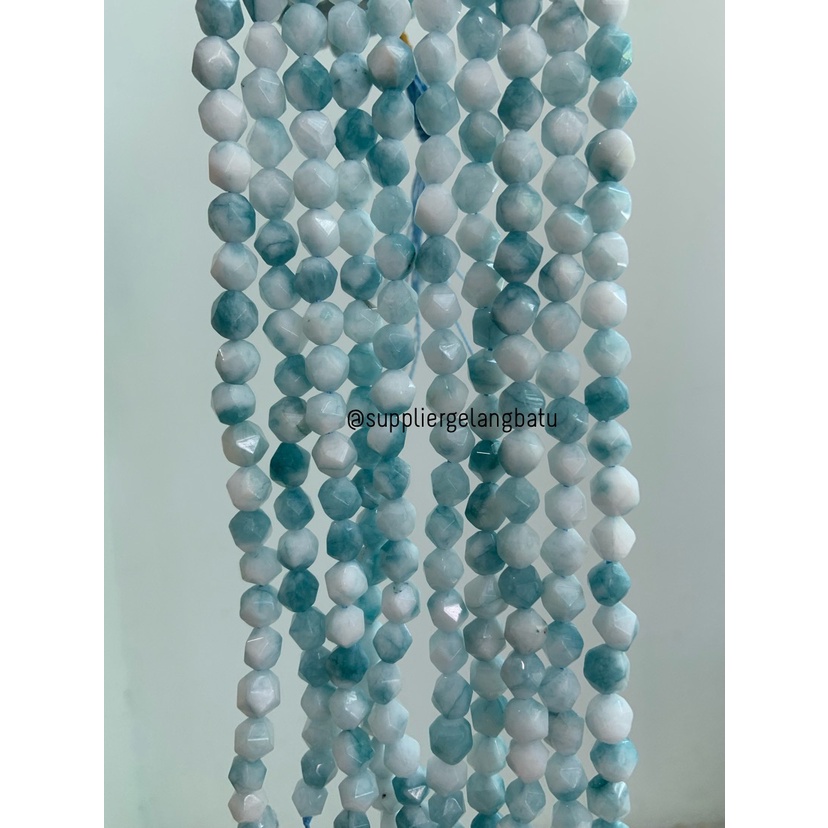 batu hexagon Stone 8mm white blue agate akik biru putih agatis natural bahan kalung gelang aksesories lucu