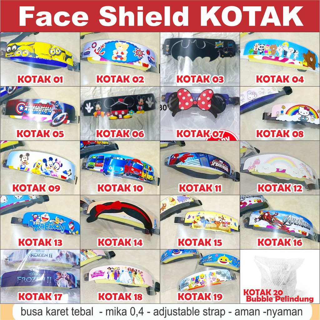 Face Shield Anak Aneka Karakter Pelindung Wajah Bahan Mika Tebal