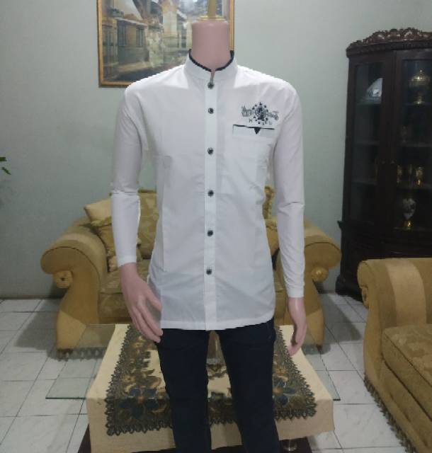 Baju Koko Pria Muslim Gus Azmi Syubbanul Muslimin Kombinasi Hadroh Azzahir Hilwa Ala Santri Modern