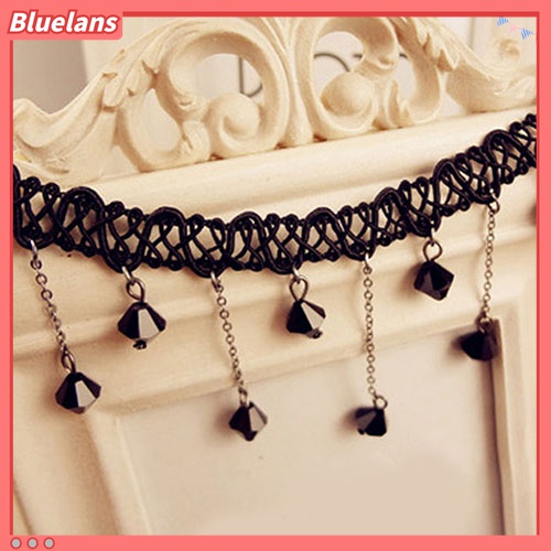 Kalung Choker Liontin Manik-Manik Batu Akrilik Bahan Alloy Gaya Gothic Untuk Wanita