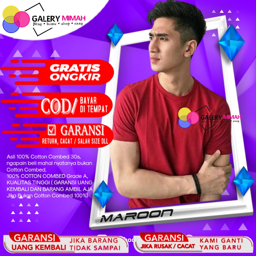 Kaos Polos Pria Oversize Maroon Unisex Kaos Cowok Oblong Distro Korean Style Pria Cotton 30s Warna P