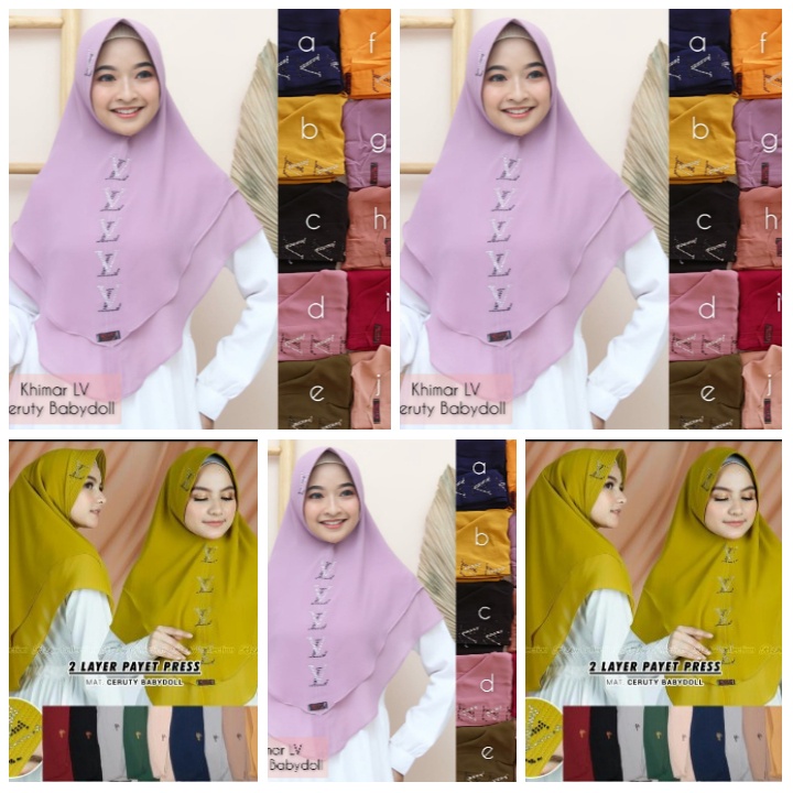 HIJAB PAYET CERUTY LV LAYER 2 HIJAB INSTAN LV HIJAB CERUTY 2 LAYER BEST SELLER ORI BY RIZKY COLLECTION