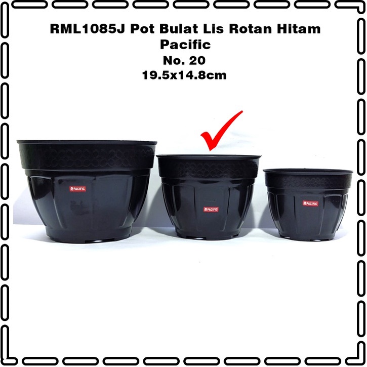 RML1085J Pot Tanaman Bulat Lis Rotan Hitam Pacific 20