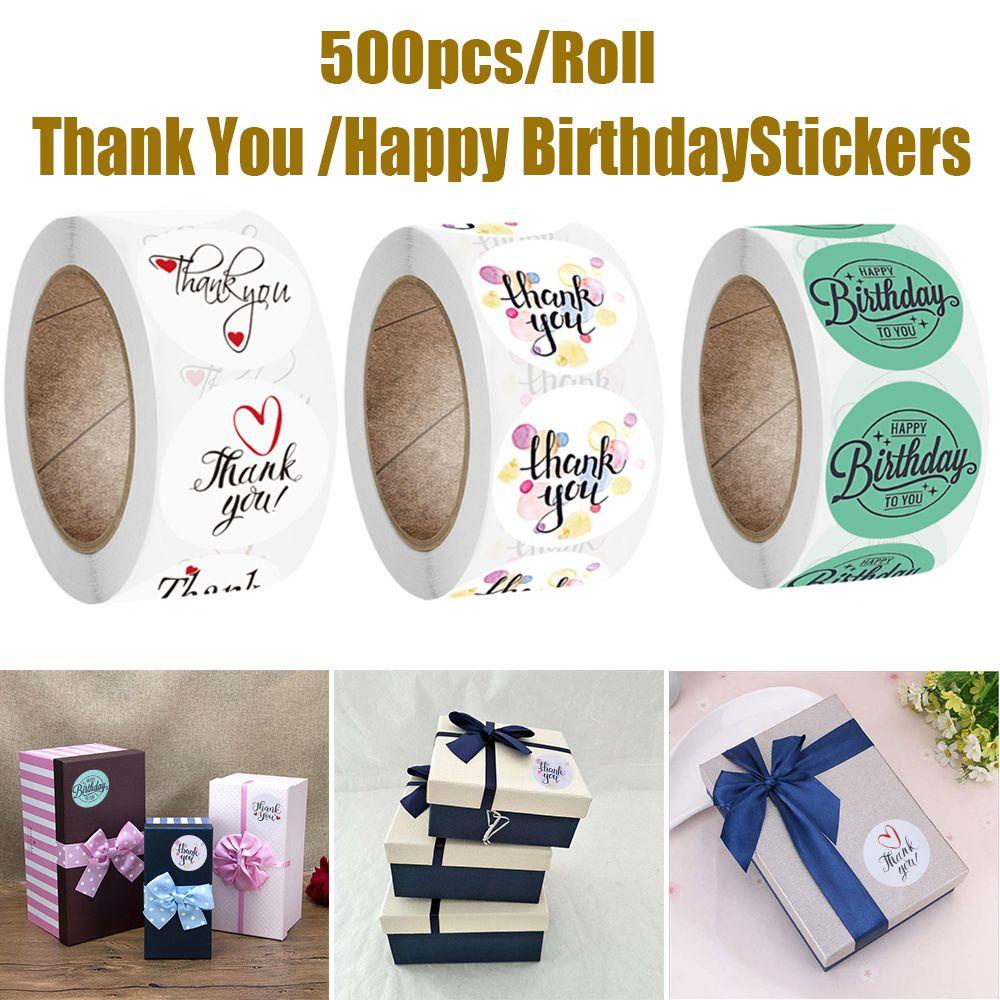 Populer 500 Pcs/Roll Thank You Stiker Scrapbooking Amplop Segel Alat Tulis Stiker Perlengkapan Pesta Kertas Sealing Label