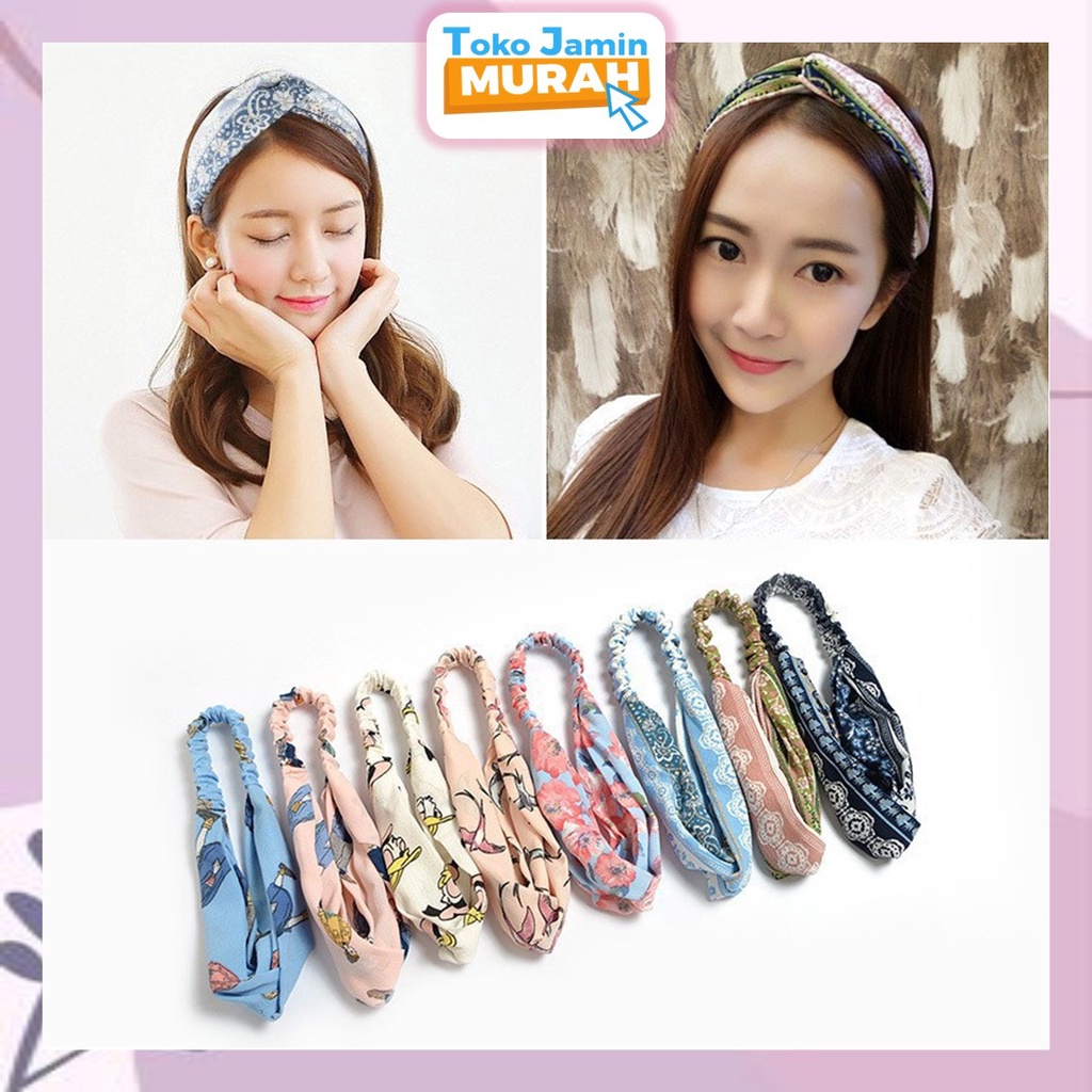 TJM VZ041 Premium Bandana Bando Motif Simpul Twist Elastis Ala Korea Untuk Wanita