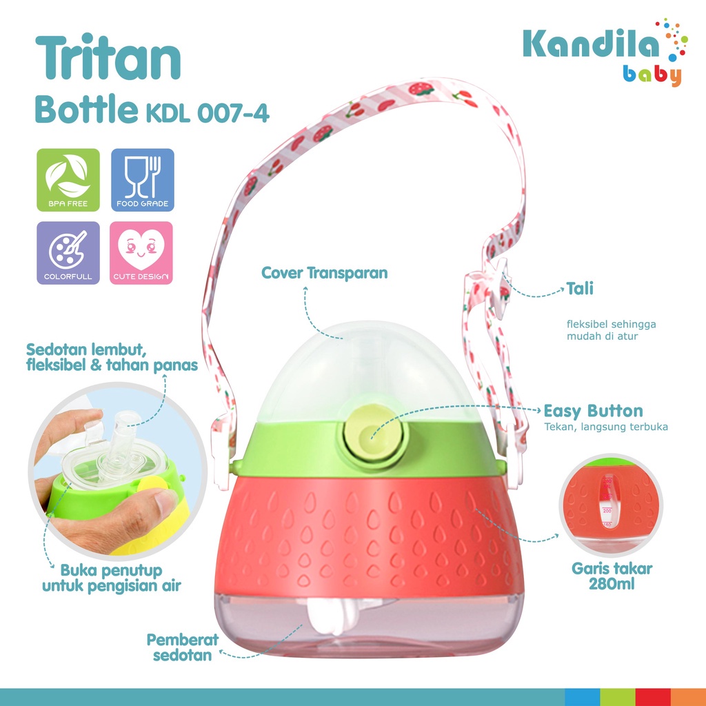 KANDILA TRITAN STRAW BOTTLE 280 ML (KDL007-4) BOTOL MINUM ANAK TRITAN