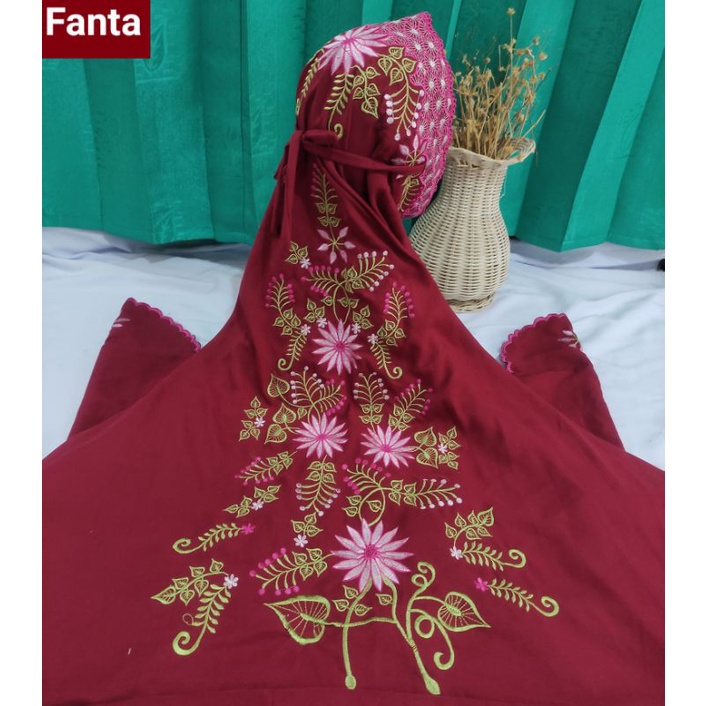 Mukena Polino Kain Dasar Warna Maroon Ukuran Dewasa Terusan/Lajuran Motif Bordir Bunga Matahari Meka