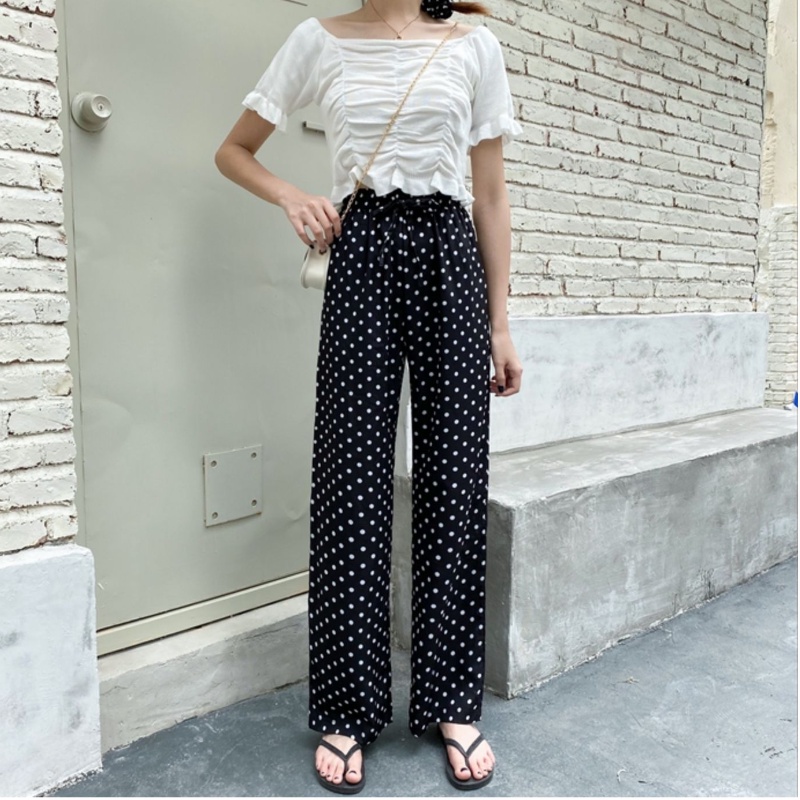 MOOGU ♡ Fashion highwaist celana daisy lebar kasual panjang wanita