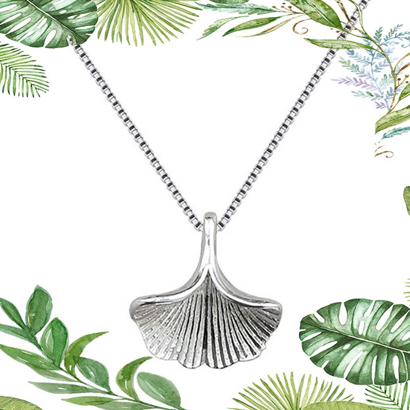 Women's Fashion 925 Sterling Silver Jewelry Ginkgo Biloba Leaf Pendant Short 40cm Necklace Gift