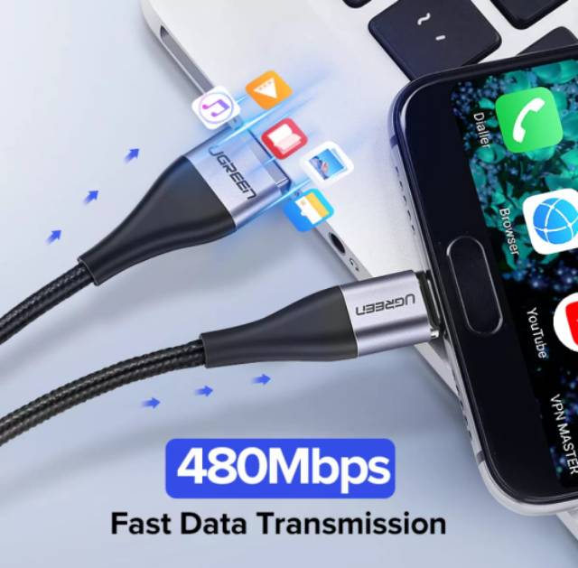 Ugreen Kabel Magnet 3A Nylon Braided 100cm Ugreen Kabel Charger Magnetic 3A Fast Charging