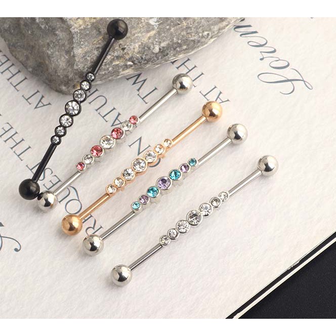 1pc Anting Tindik 14 Bahan Stainless Steel Dengan Seven Zircon