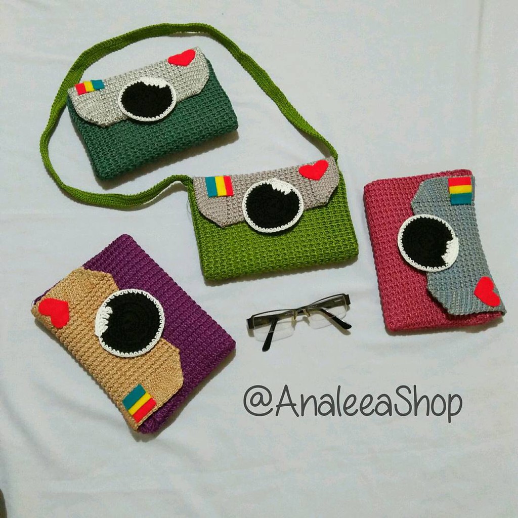 Tas rajut selempang ikon instagram persegi panjang