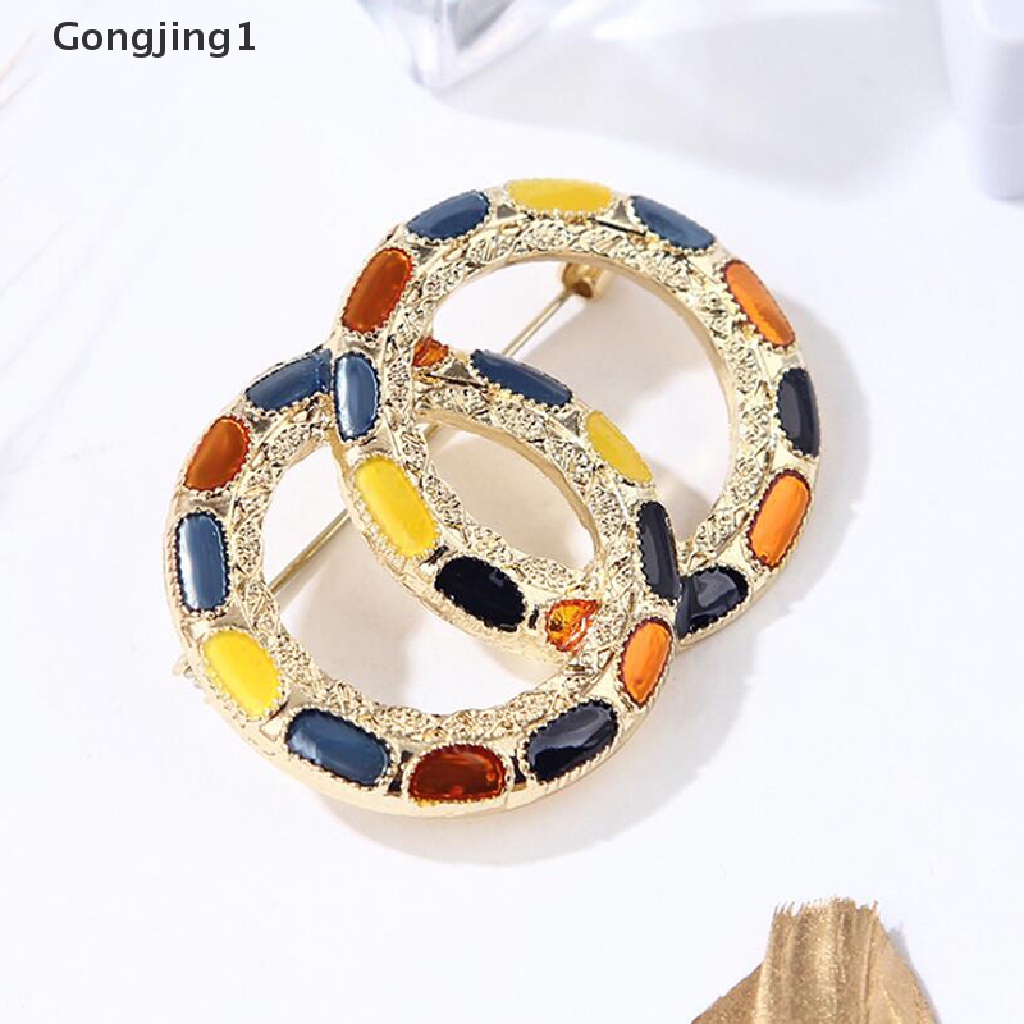 Gongjing1 Bros Pin Enamel Desain Lingkaran Ganda Hias Mutiara Imitasi Warna Warni Untuk Wanita