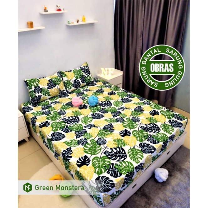 SPREI HOMEMADE BERKUALITAS UKURAN KING, QUEEN, SINGLE MOTIF DAUN MONSTERA