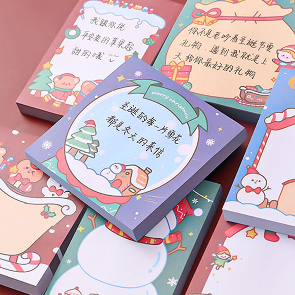 Lanfy Memo Pads Natal Kawaii 50lembar Santa Perlengkapan Kantor Self-Adhesive Postingan Alat Tulis Sticky Notes