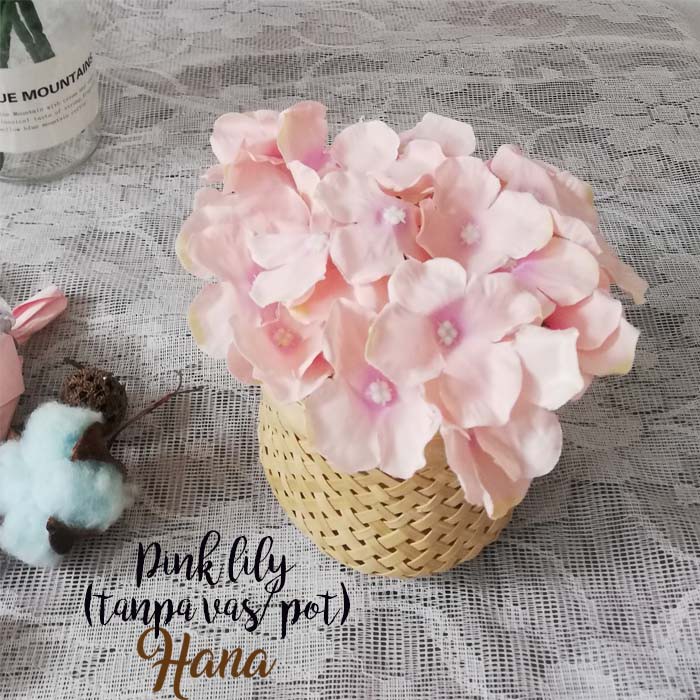 bunga plastik hydrangea/bunga plastik dekorasi/bunga artificial-PINK LILY