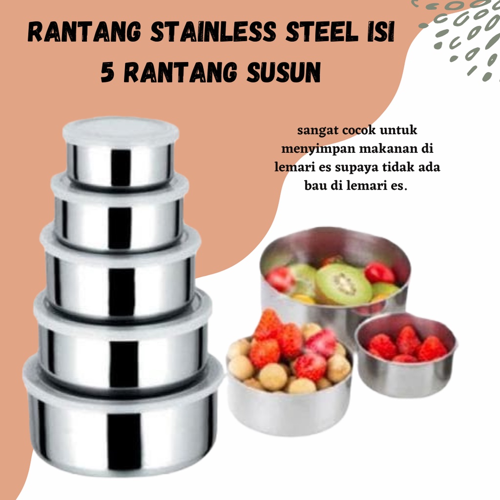 [ORIGINAL STAINLESS 100%] RANTANG STAINLESS STEEL ISI 5 RANTANG SUSUN MURAH FRESH BOX DAPUR