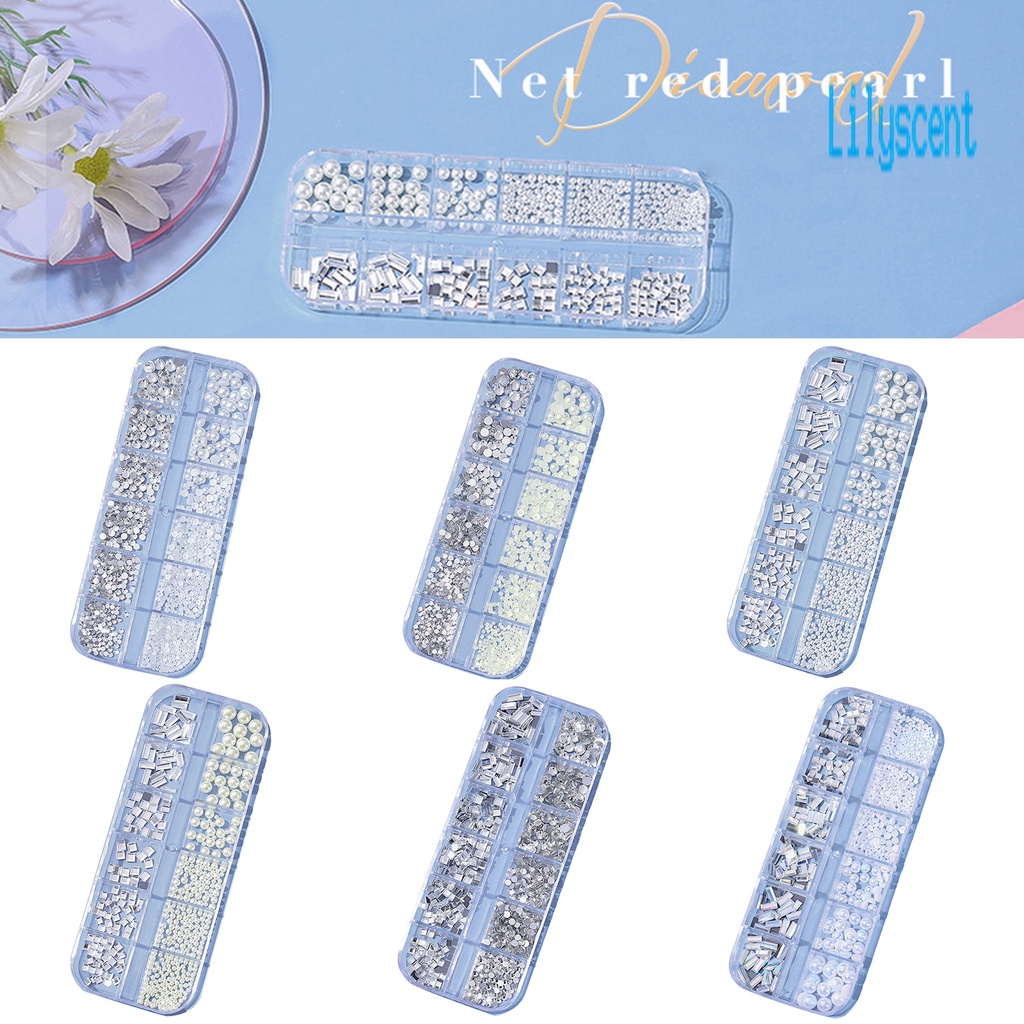 Lily 12 Sekat / Kotak Berlian Imitasi Glitter 3D Untuk Dekorasi Nail Art / Manicure DIY