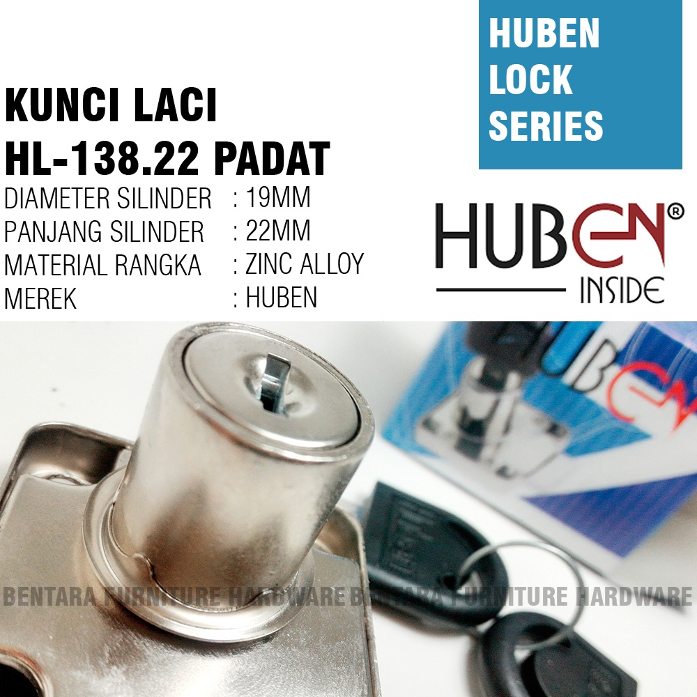 Huben HL-138 / 22 MM Kunci Laci Padat Huben Lock HL-138.22 Drawer Lock kEY (Huben Taco Topfit)