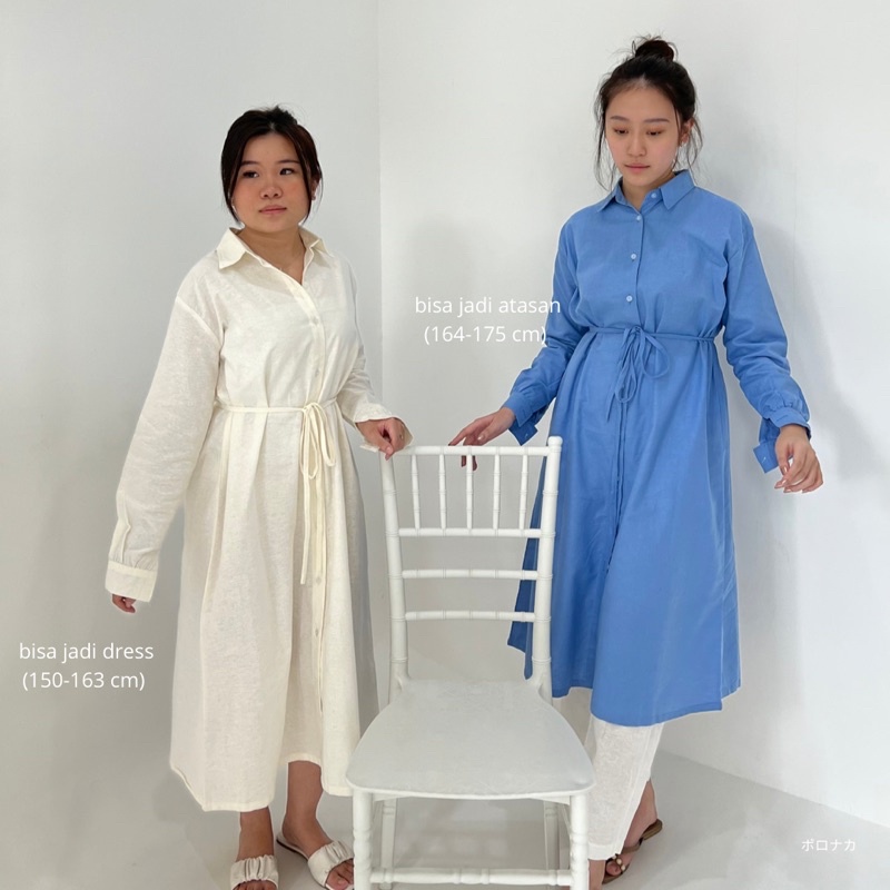 PORONAKA - ICHIKA Linen Longsleeve Simple Dress