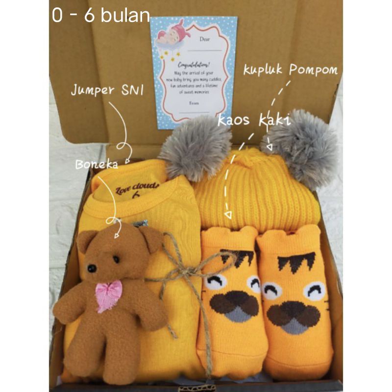 Hampers Bayi Newborn Baby Gift Set Unisex Kado Lahiran Parcel Bayi Laki-laki Perempuan-Standart Kuning Tua