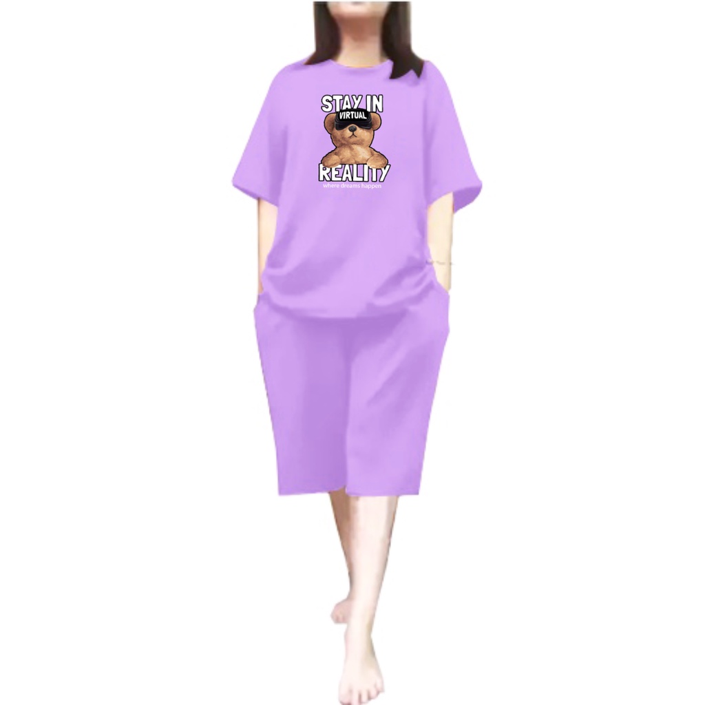 Setelan Wanita Kaos Oversize Tedy Bear VIRTUAL Pendek Kulot Jumbo LD 110