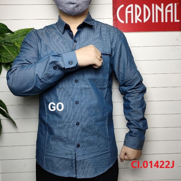 gos KIJF CARDINAL KEMEJA SLIMFIT Pakaian Atasan Pria Hem Casual Santai Motif Original Lengan Panjang