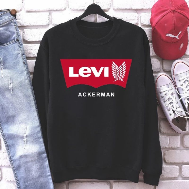 crewneck sweater anime levi ackerman aot attack on titan bahan fleece ready anak tanggung S M L XL XXL XXXL XXXXL bigsize