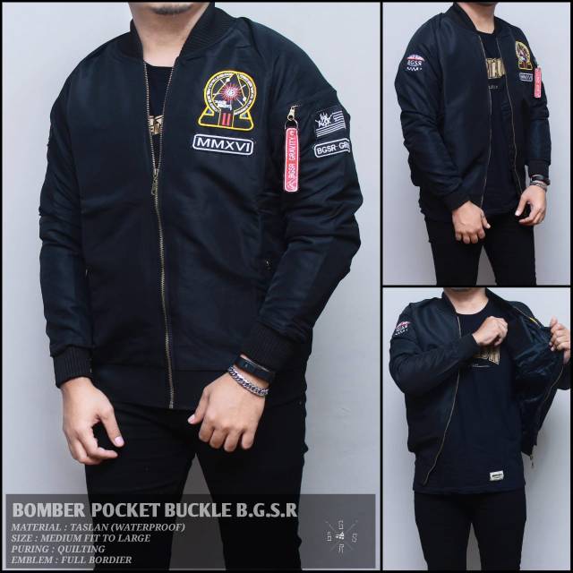 Jaket bomber pria pocket buckle BGSR