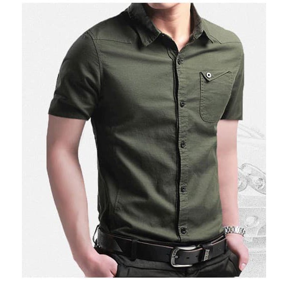 [coller army OT] kemeja pria katun stretch lengan pendek army